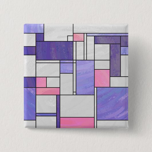 Mondrian Pink Lila White Print Button (Vorderseite)