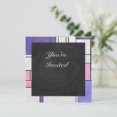 Mondrian Pink Lila White Print Einladung (Stehend Vorderseite)