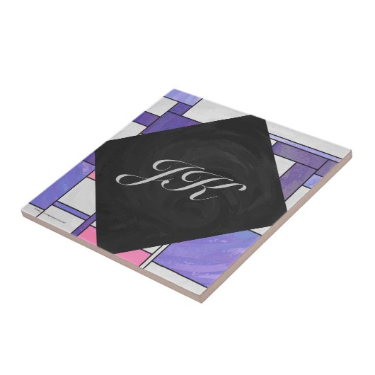 Mondrian Pink Lila White Print Fliese (Seite)