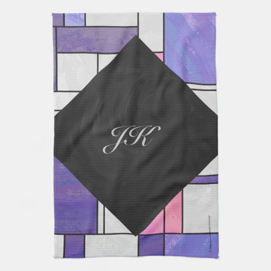 Mondrian Pink Lila White Print Handtuch (Vertikal)