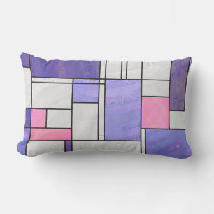 Mondrian Pink Lila White Print Lendenkissen