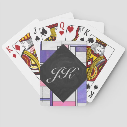 Mondrian Pink Lila White Print Spielkarten (Rückseite)