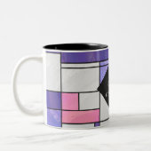 Mondrian Pink Lila White Print Zweifarbige Tasse (Links)
