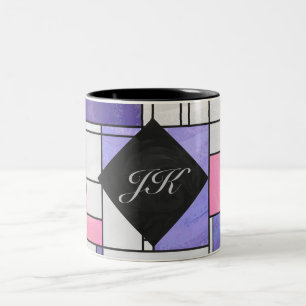 Mondrian Pink Lila White Print Zweifarbige Tasse