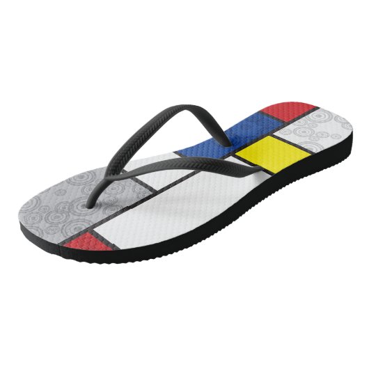 Mondrian Retro Circles Minimalistisch De Stijl Mod Badesandalen (Schrägansicht)