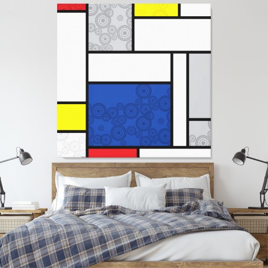 Mondrian Retro Circles Minimalistisch De Stijl Mod Leinwanddruck (Insitu (Schlafzimmer))