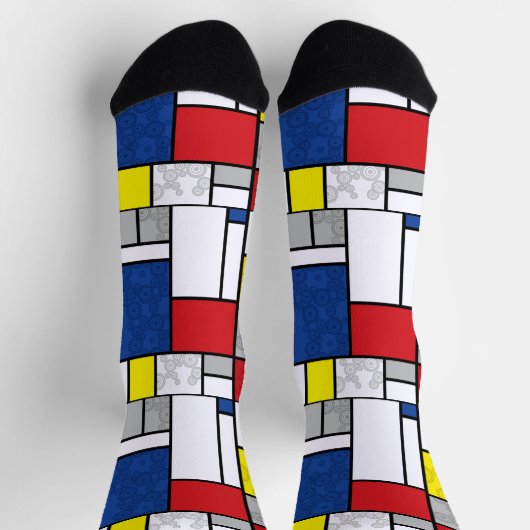 Mondrian Retro Circles Minimalistisch De Stijl Mod Socken (Oben)
