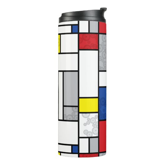 Mondrian Retro Circles Minimalistisch De Stijl Mod Thermosbecher (Nach links gedreht)