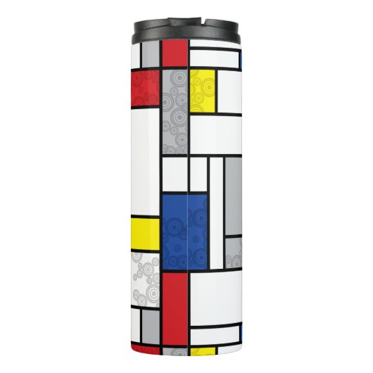 Mondrian Retro Circles Minimalistisch De Stijl Mod Thermosbecher (Rückseite)