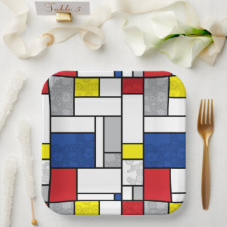 Mondrian Retro Kreise Minimalistischer De Stijl Mo Pappteller