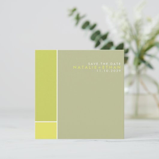 Mondrian Retro Mod Art Save the Date farbenfroh (Stehend Vorderseite)