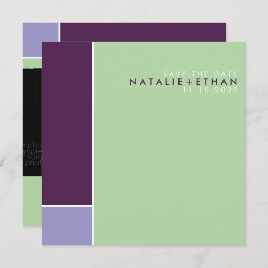 Mondrian Retro Mod Art Save the Date farbenfroh (Vorne/Hinten)