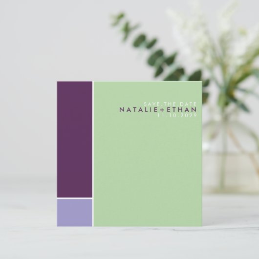 Mondrian Retro Mod Art Save the Date farbenfroh (Stehend Vorderseite)