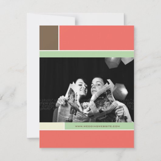 Mondrian Retro Mod Art Save the Date farbenfroh (Rückseite)