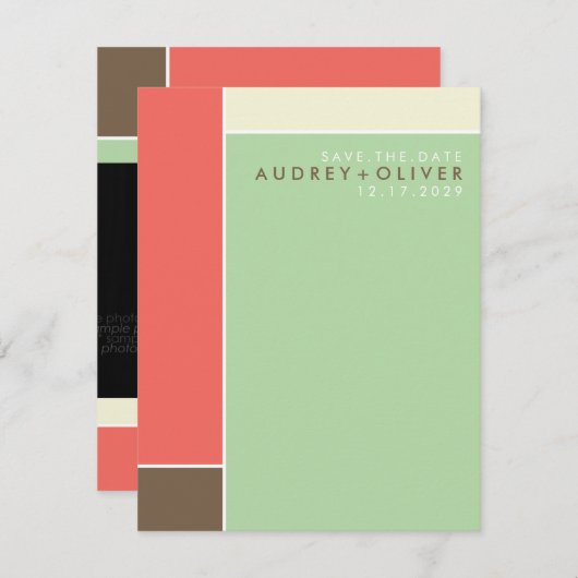 Mondrian Retro Mod Art Save the Date farbenfroh (Vorne/Hinten)