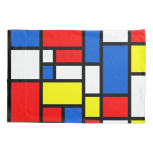 Mondrian roter blauer weißer und gelber kissenbezug