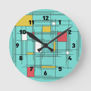 Mondrian Scratch Art Runde Wanduhr