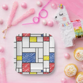 Mondrian Scribbles Minimalist De Stijl Modern Art Pappteller (Party)