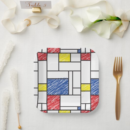 Mondrian Scribbles Minimalist De Stijl Modern Art Pappteller (Hochzeit)