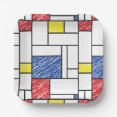 Mondrian Scribbles Minimalist De Stijl Modern Art Pappteller (Vorderseite)