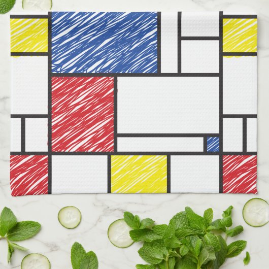 Mondrian Scribbles Minimalist Stijl Modern Art Geschirrtuch (Gefaltet)