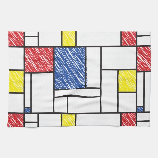 Mondrian Scribbles Minimalist Stijl Modern Art Geschirrtuch (Horizontal)