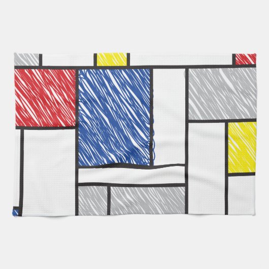 Mondrian Scribbles Minimalist Stijl Modern Art Handtuch (Horizontal)
