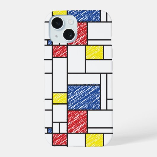 Mondrian Scribbles Minimalist Stijl Modern Art iPhone 15 Hülle (Rückseite)