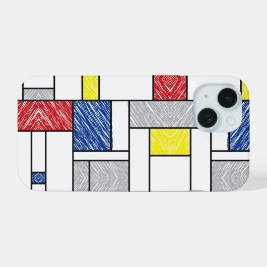 Mondrian Scribbles Minimalist Stijl Modern Art iPhone 15 Hülle (Rückseite (Horizontal))