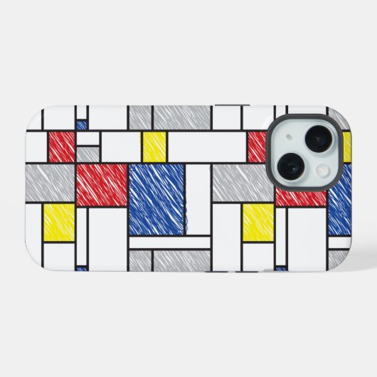 Mondrian Scribbles Minimalist Stijl Modern Art iPhone 15 Hülle (Rückseite (Horizontal))