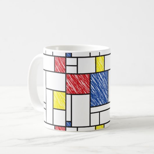 Mondrian Scribbles Minimalist Stijl Modern Art Kaffeetasse (Vorderseite Links)