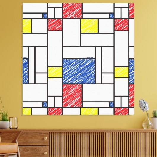 Mondrian Scribbles Minimalist Stijl Modern Art Leinwanddruck (Insitu (Wohnzimmer))
