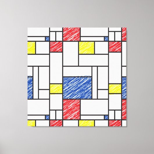 Mondrian Scribbles Minimalist Stijl Modern Art Leinwanddruck (Vorderseite)
