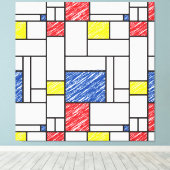 Mondrian Scribbles Minimalist Stijl Modern Art Leinwanddruck (Insitu (Holzboden))