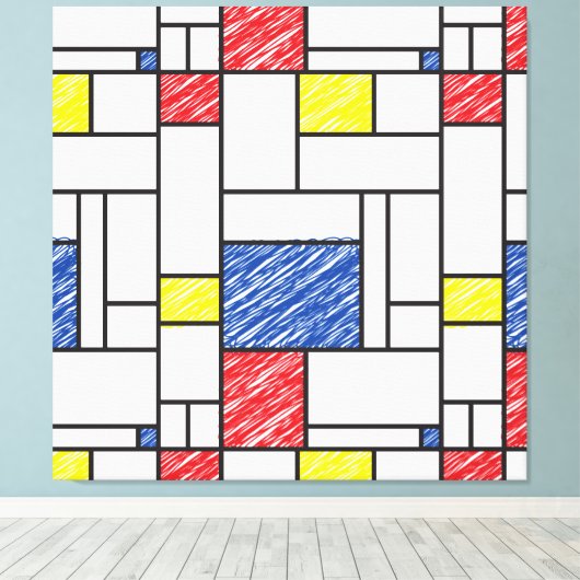 Mondrian Scribbles Minimalist Stijl Modern Art Leinwanddruck (Insitu (Holzboden))