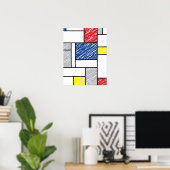 Mondrian Scribbles Minimalist Stijl Modern Art Poster (Heimbüro)