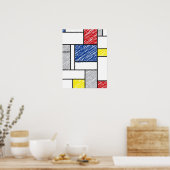 Mondrian Scribbles Minimalist Stijl Modern Art Poster (Küche)