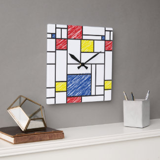 Mondrian Scribbles Minimalist Stijl Modern Art Quadratische Wanduhr