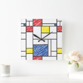 Mondrian Scribbles Minimalist Stijl Modern Art Quadratische Wanduhr (Zuhause)