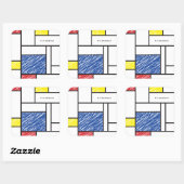 Mondrian Scribbles Minimalist Stijl Modern Art Quadratischer Aufkleber (Blatt)
