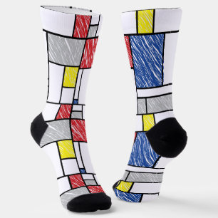 Mondrian Scribbles Minimalist Stijl Modern Art Socken