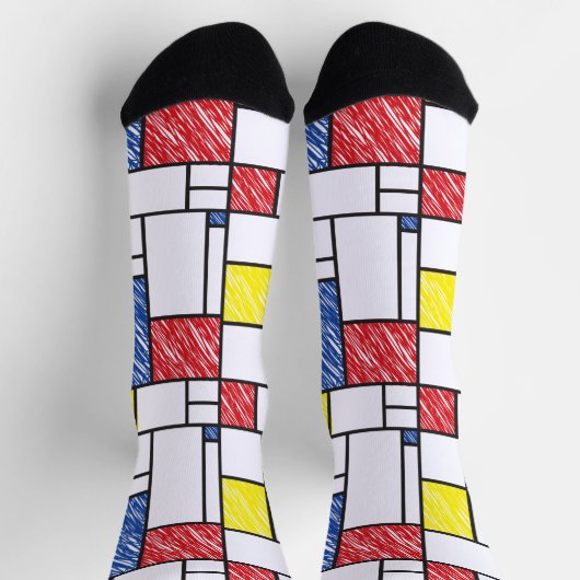 Mondrian Scribbles Minimalist Stijl Modern Art Socken (Oben)