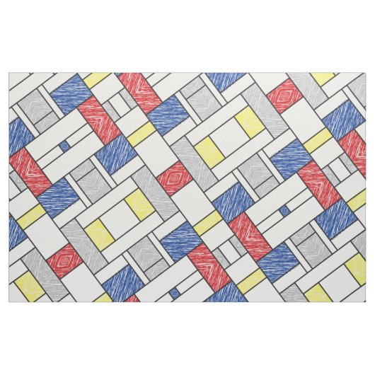 Mondrian Scribbles Minimalist Stijl Modern Art Stoff (Fat Quarter (45,7 x 55,9 cm))