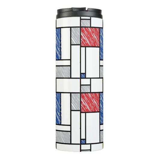 Mondrian Scribbles Minimalist Stijl Modern Art Thermosbecher (Rückseite)