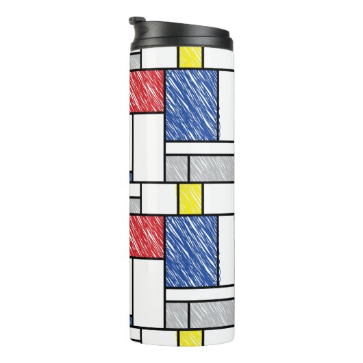 Mondrian Scribbles Minimalist Stijl Modern Art Thermosbecher (Nach rechts gedreht)