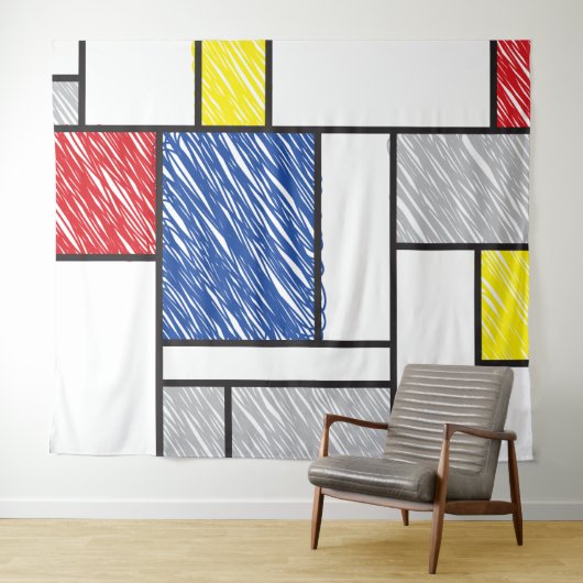 Mondrian Scribbles Minimalist Stijl Modern Art Wandteppich (Beispiel (Horizontal))