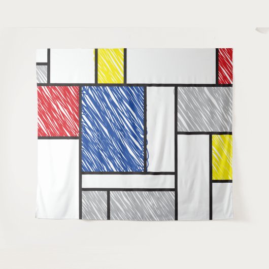 Mondrian Scribbles Minimalist Stijl Modern Art Wandteppich (Vorderseite (Horizontal))