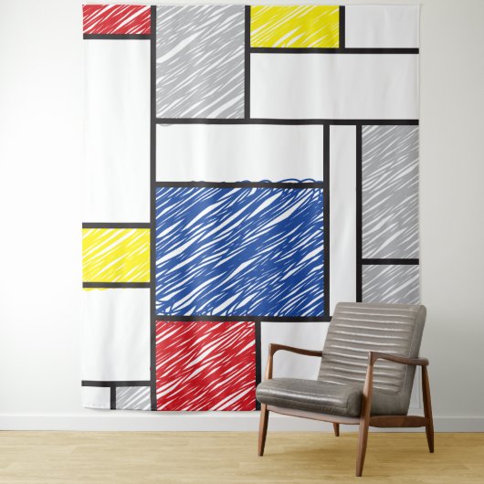 Mondrian Scribbles Minimalist Stijl Modern Art Wandteppich (Beispiel)