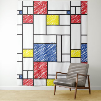Mondrian Scribbles Minimalist Stijl Modern Art Wandteppich