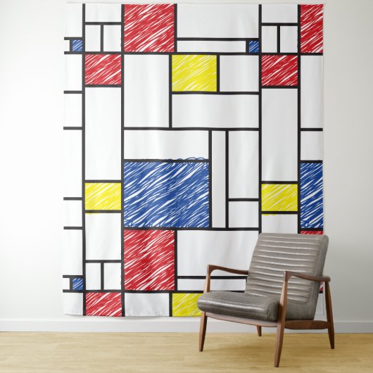 Mondrian Scribbles Minimalist Stijl Modern Art Wandteppich (Beispiel)